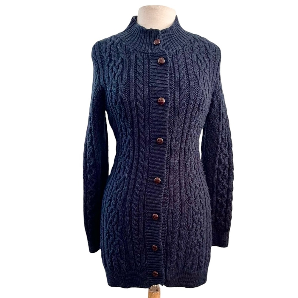 Vintage LL Bean Sweater Cardigan Cable Knit Wool Ireland XS S Small